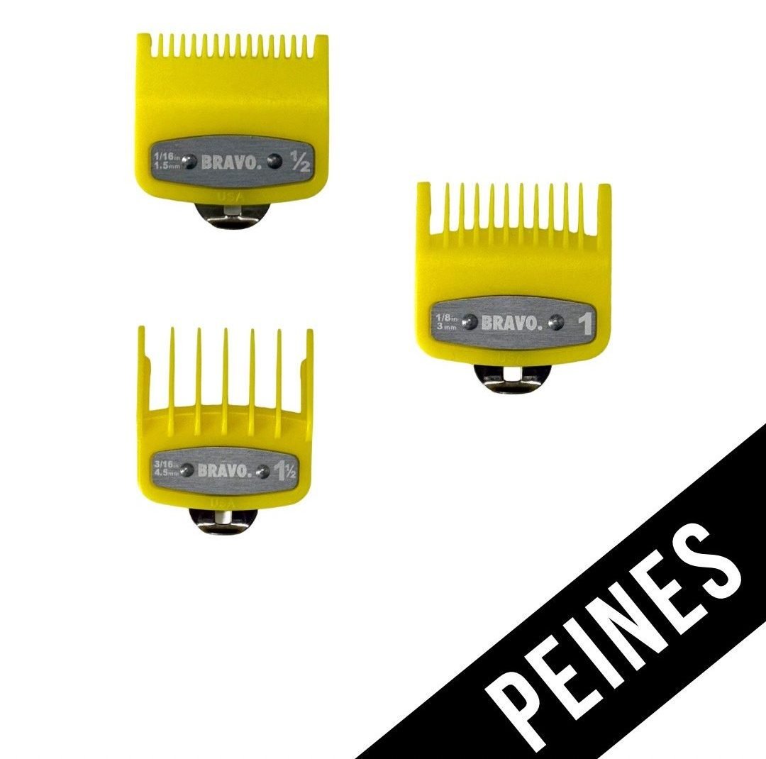 PEINES/GUIAS UNIVERSALES METALICOS X3 AMARILLO (0.5 Y 1.5) - BRAVO - Bravo Spain